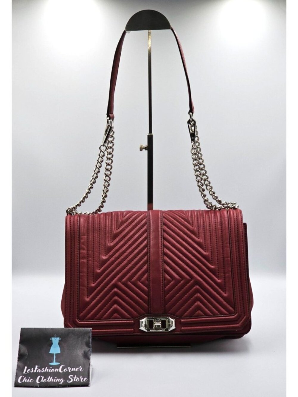 Rebecca Minkoff Women's Red Chevron leather Quilted Love Crossbody Bag Sz M 2558